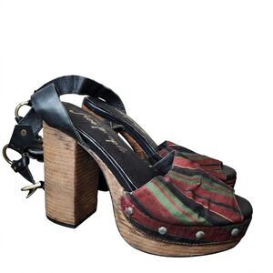 Free People Clash of the Tartans Platform Sandals Wood Block Heel Boho 36 US 6